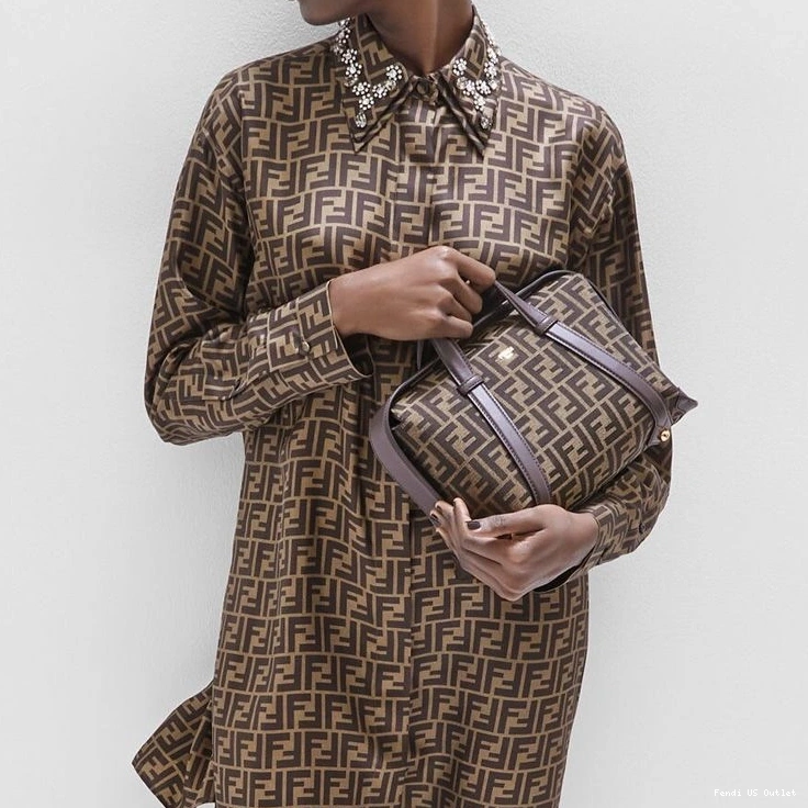 Affordable HOT Medium Fabric Boston In Bag FF Brown Fendi Motif 365 0815